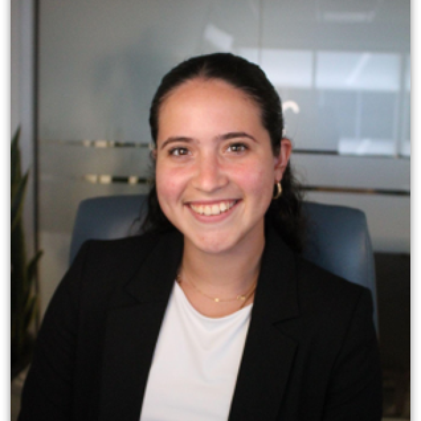 Karen Rodriguez sitting in an office chair