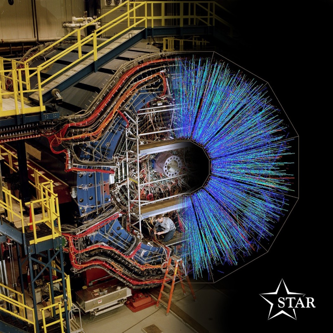 Known as STAR, the Solenoidal Tracker at the RHIC (Relativistic Heavy Ion Collider) particle accelerator detects particles produced by collisions. This helps scientists investigate the quark-gluon plasma and how matter behaves at high energy densities.