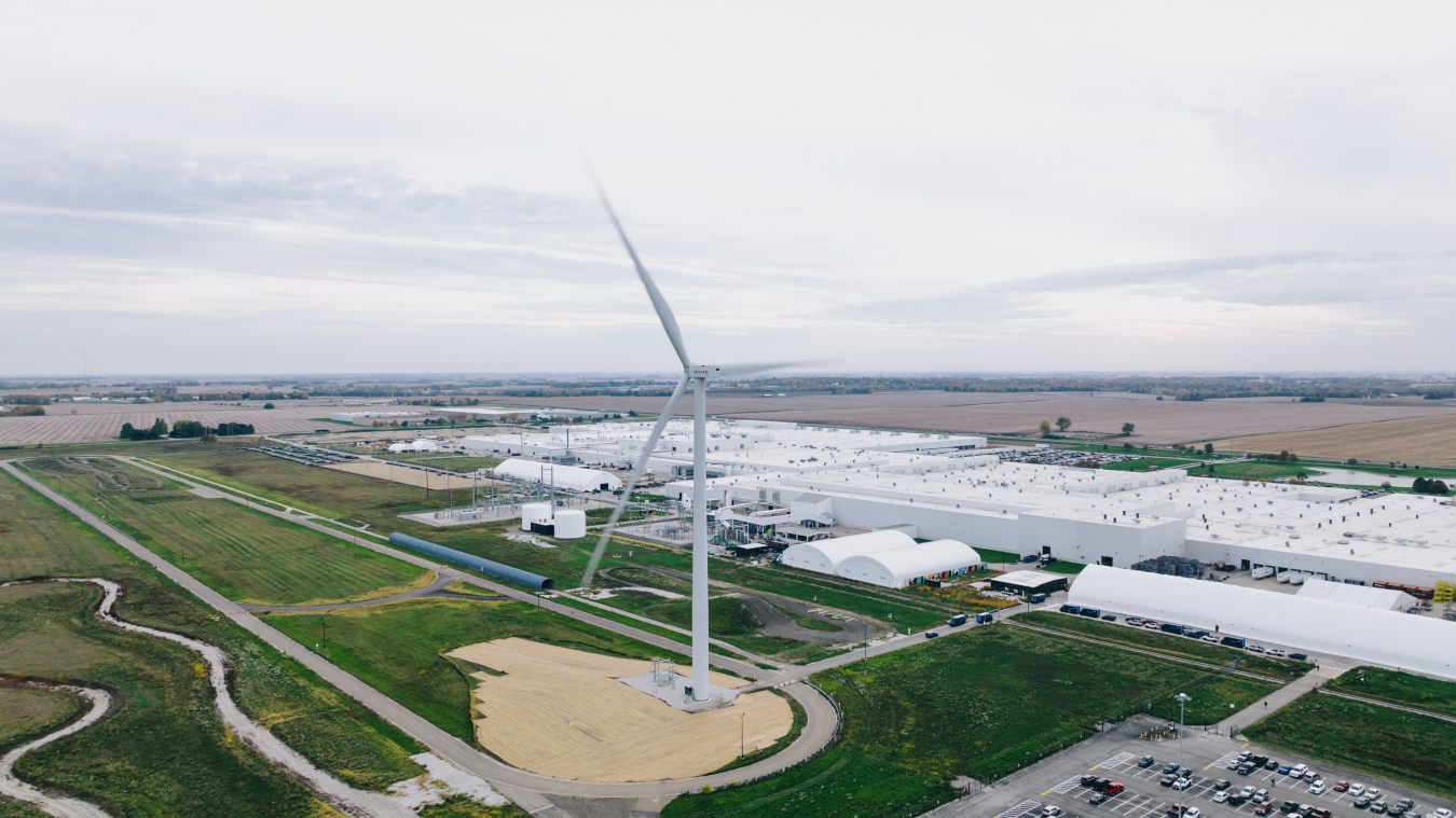 Wind turbine at a power plant