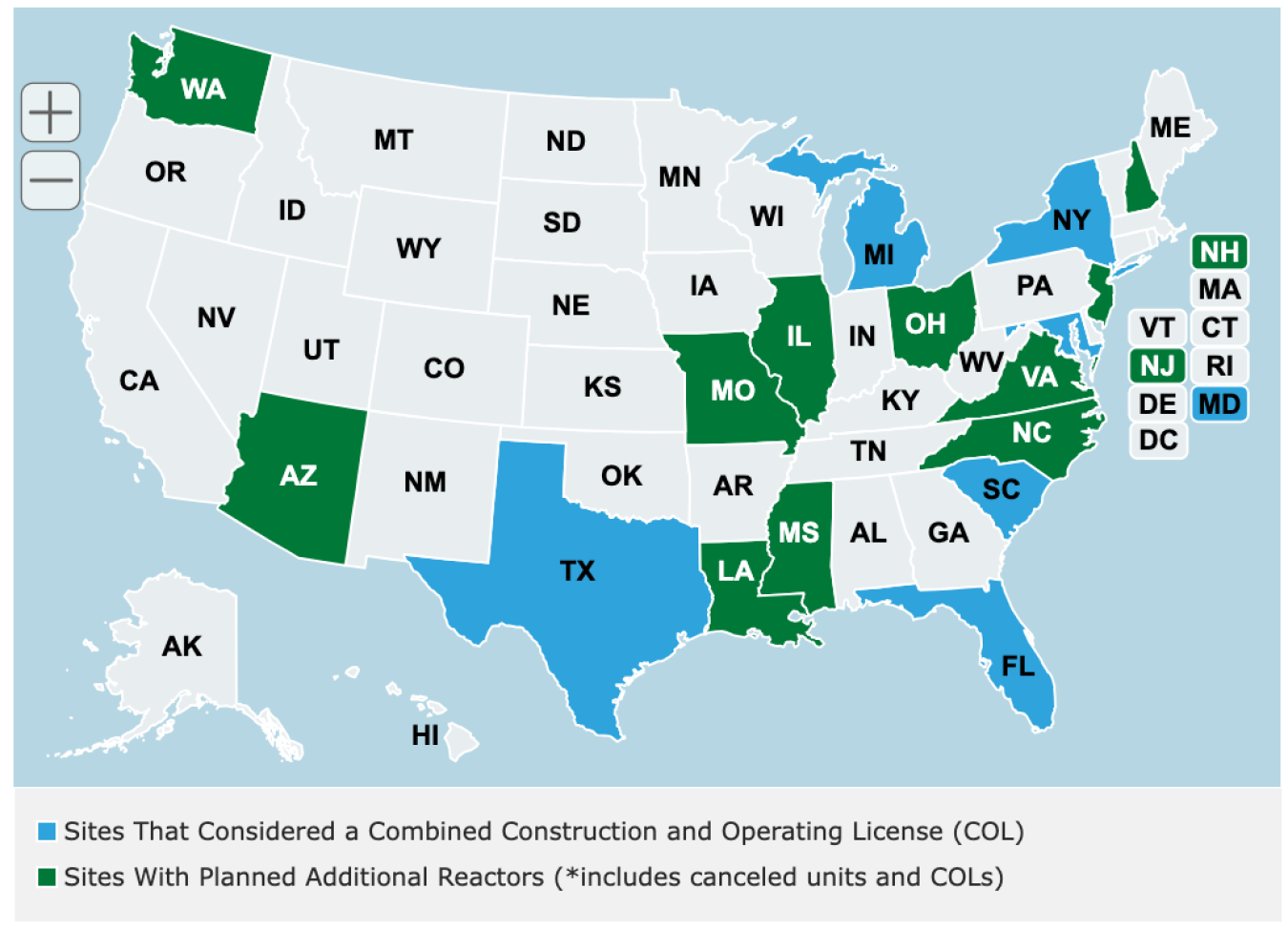 Map of Sites with Planned Reactors or License Applications