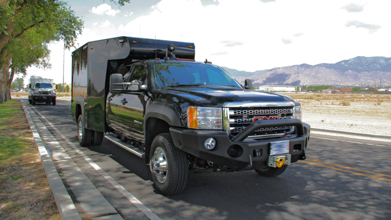 An armored truck from the Office of Secure Transportation