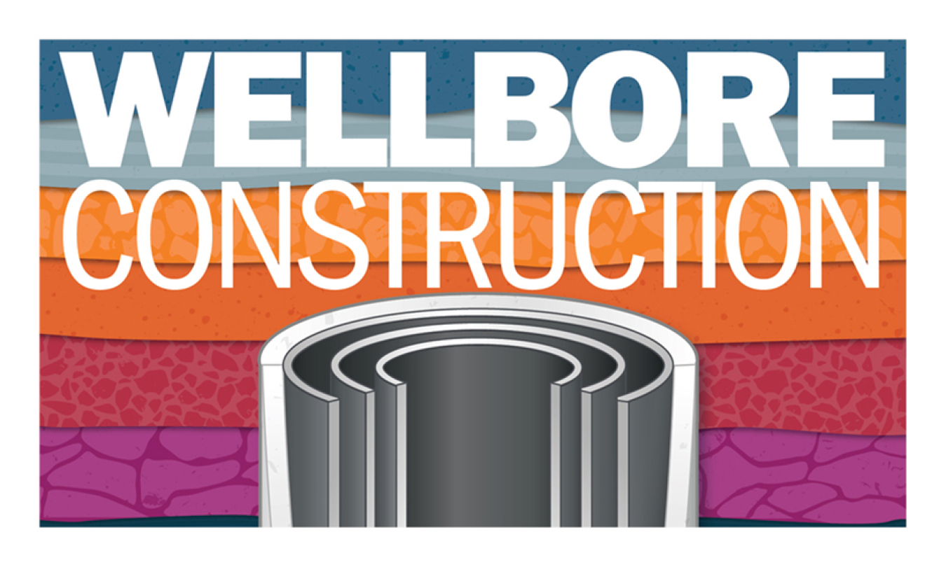 Wellbore Construction. The text appears against patterned subsurface layers, and below the text is an illustration of wellbore materials.