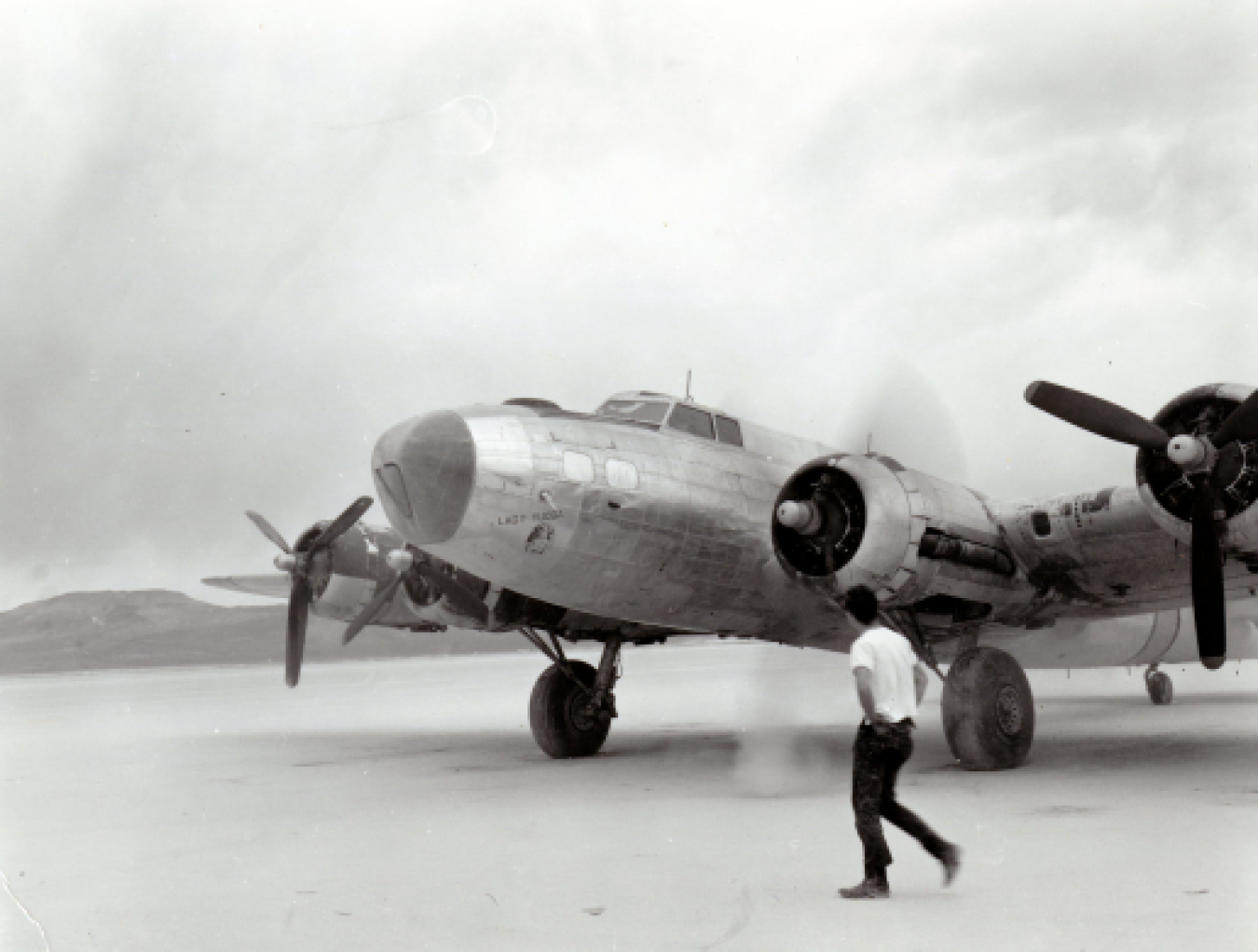 Historic black and white photo of Lady Yucca, a B-17 airplane