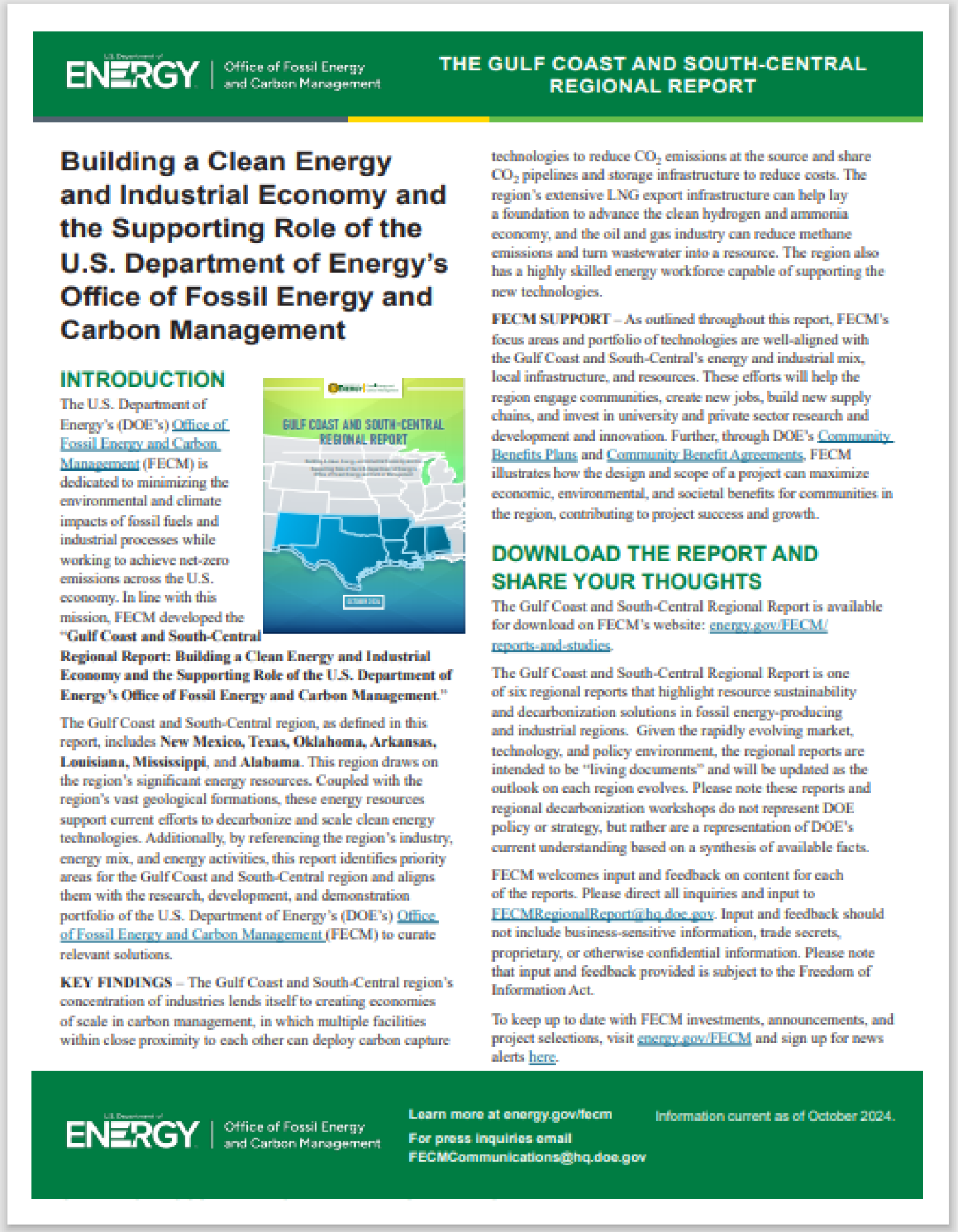 Gulf Coast and South-Central Regional Report Fact Sheet