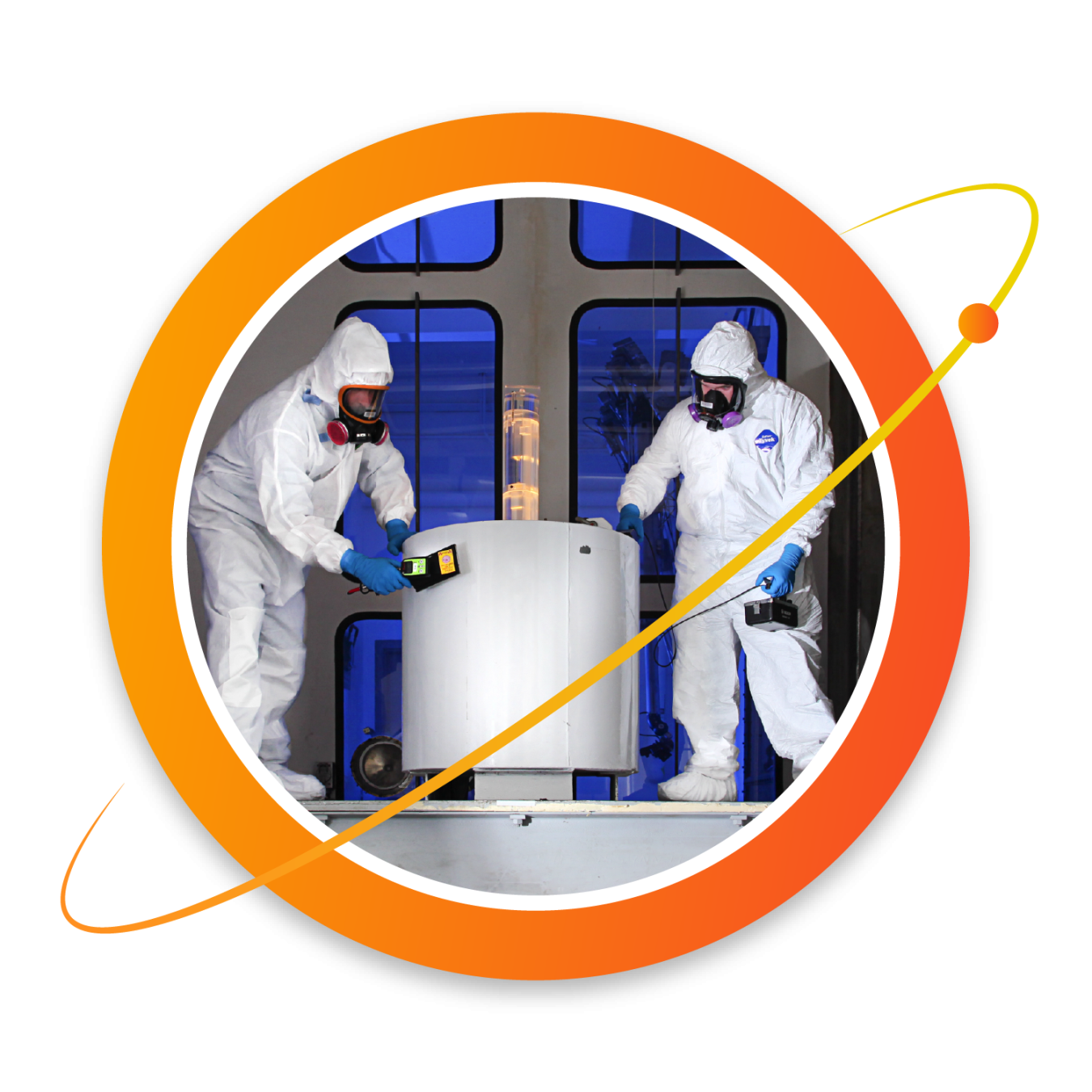 Circular thumbnail image showing a radiation protection technician