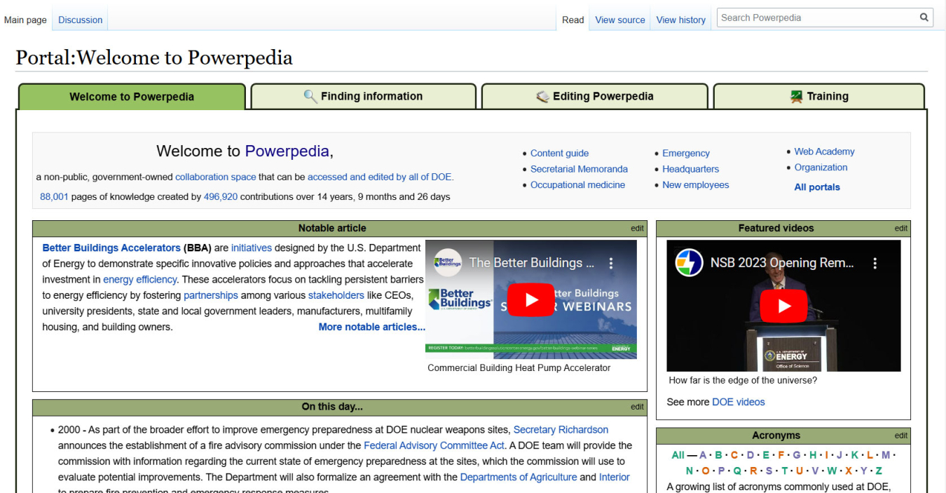 Screenshot of the Powerpedia wiki site