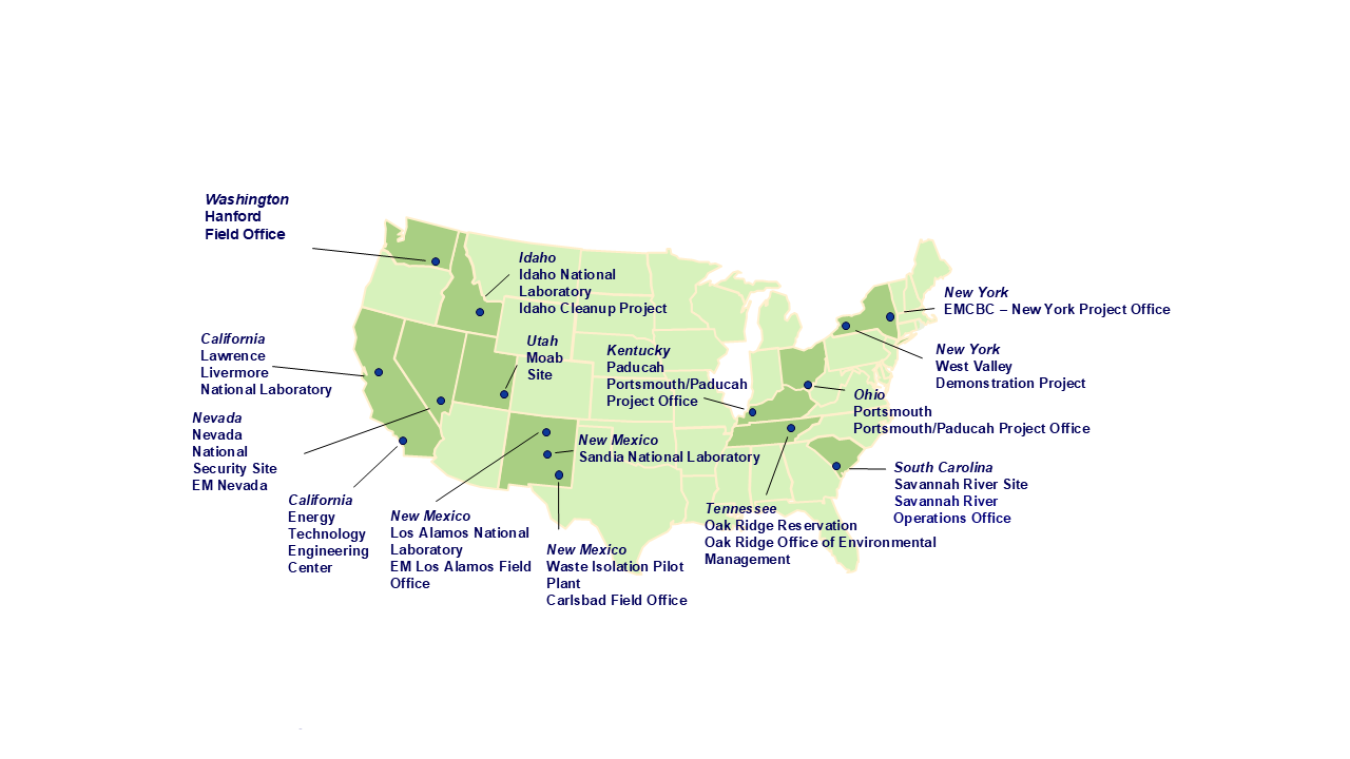 map image with locations dots with EM site names