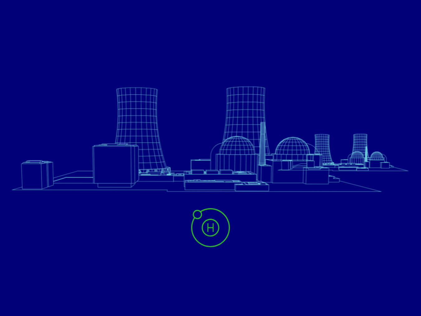 Outline of a nuclear power plant with a hydrogen element underneat