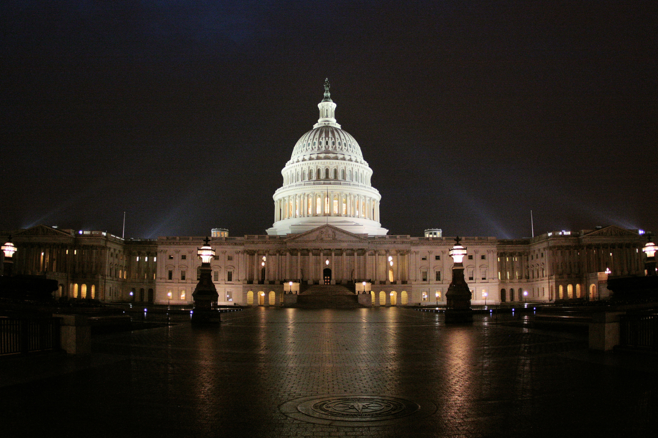 The East front of the U.S. Capitol Lit at Night 