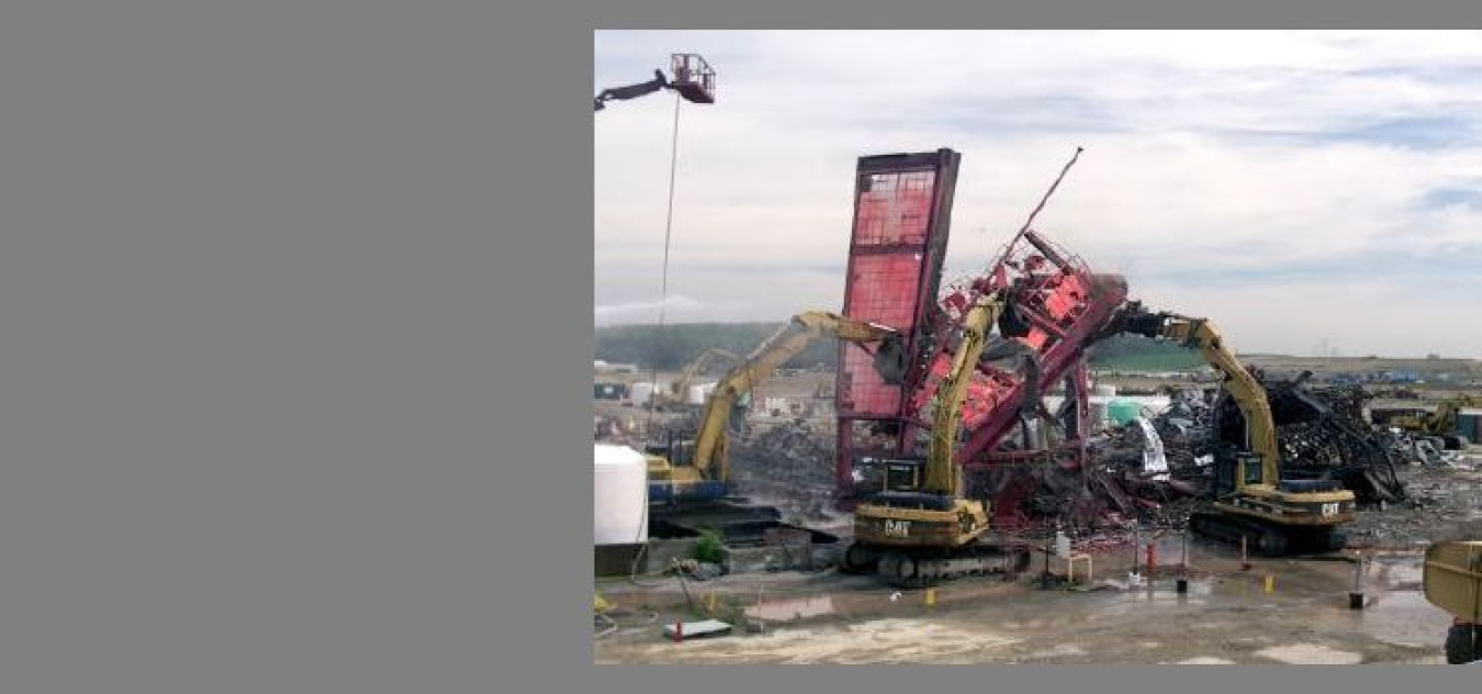 Demolition crews bring down the Pilot Plant at DOE's Fernald Closure Site in Ohio.