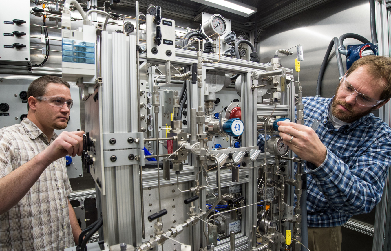 NREL has verified a very efficient gasification process for converting biomass to a high-octane gasoline blendstock.  (Photo by Dennis Schroeder, NREL)