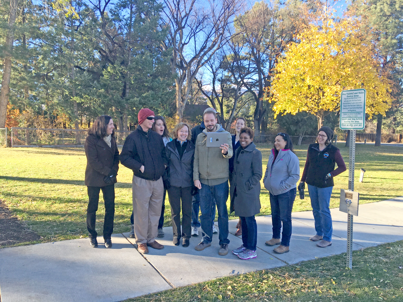 LM staff join a demonstration of a new app that supports interpretation of the Manhattan National Historical Park in Los Alamos.