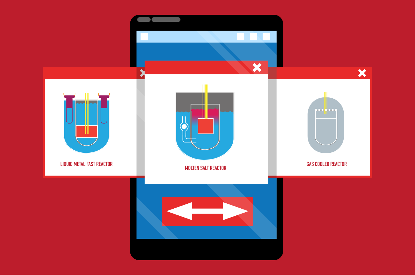 A cell phone with different types of advanced reactors flowing through it.