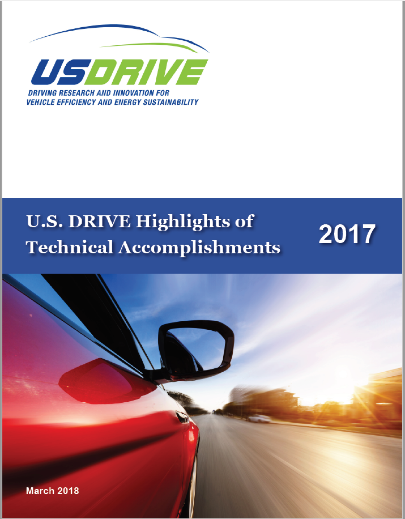 US DRIVE 2018 technical accomplishment report cover, side mirror of a light duty vehicle