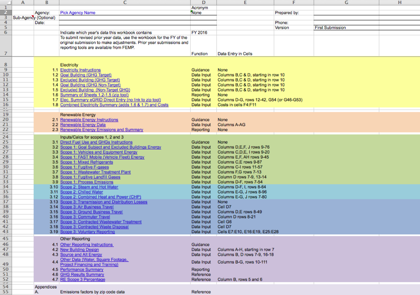 Screenshot of GHG Data Reporting tool.