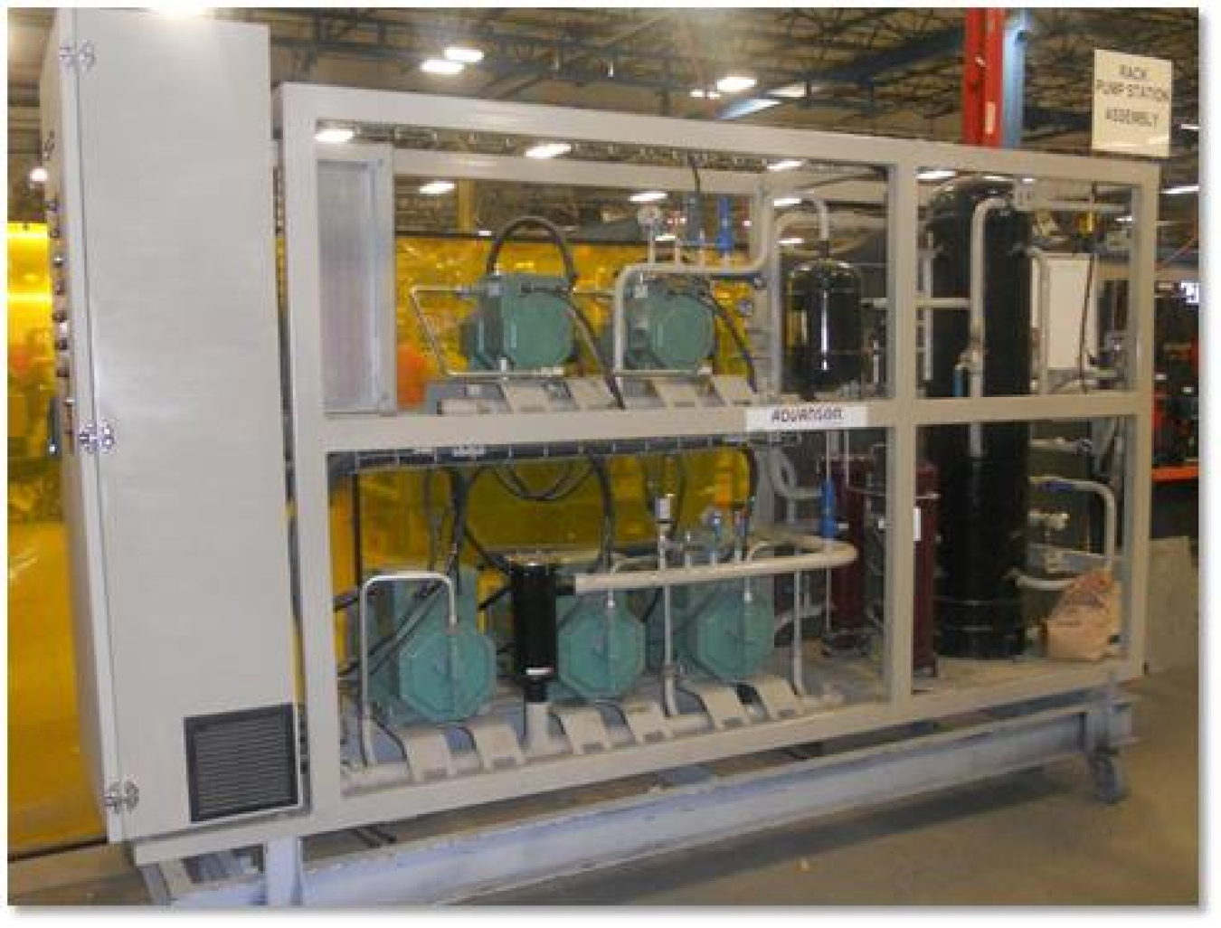 The compressor rack and system diagram for the CO2 refrigeration system.