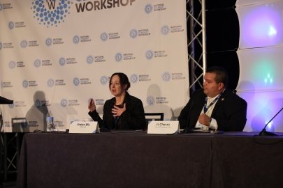 Kristen Ellis, EM's director for regulatory, intergovernmental and stakeholder engagement, speaks during the "Developing the Future EM Workforce" panel at the National Cleanup Workshop. At right is panelist JJ Chavez, a City of Carlsbad, New Mexico council member and Energy Communities Alliance Executive Board member.